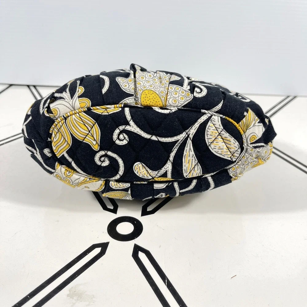 Vera Bradley‎ Night Owl Pleated Hobo Shoulder Bag Black Yellow Quilted Floral